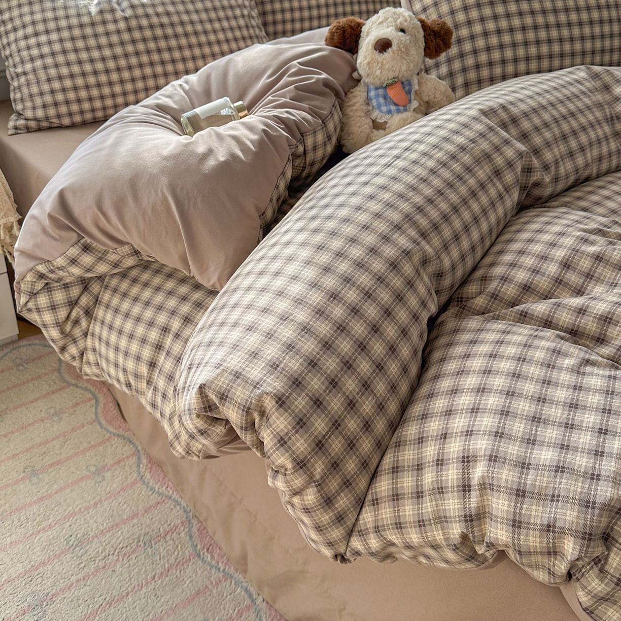 91家纺网 家纺一手货源 找家纺 暖伊家居 2026新款澳洲原单仿棉布袋四件套 格韵