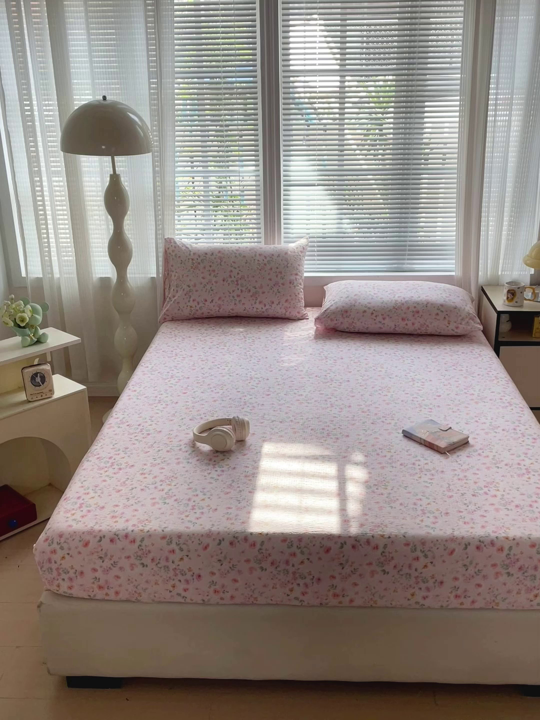 91家纺网 家纺一手货源 找家纺 优选良品 2025新款ins小清新木棉双层纱印花床笠床垫保护罩枕套三件套 素锦