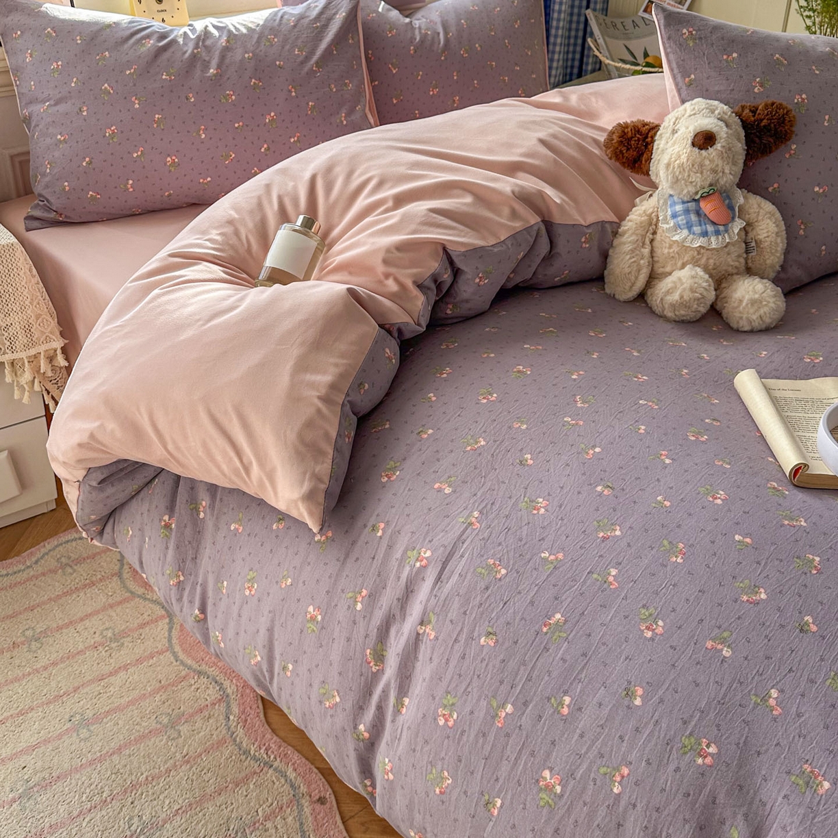 91家纺网 家纺一手货源 找家纺 暖伊家居 2026新款澳洲原单仿棉布袋四件套 野卉春