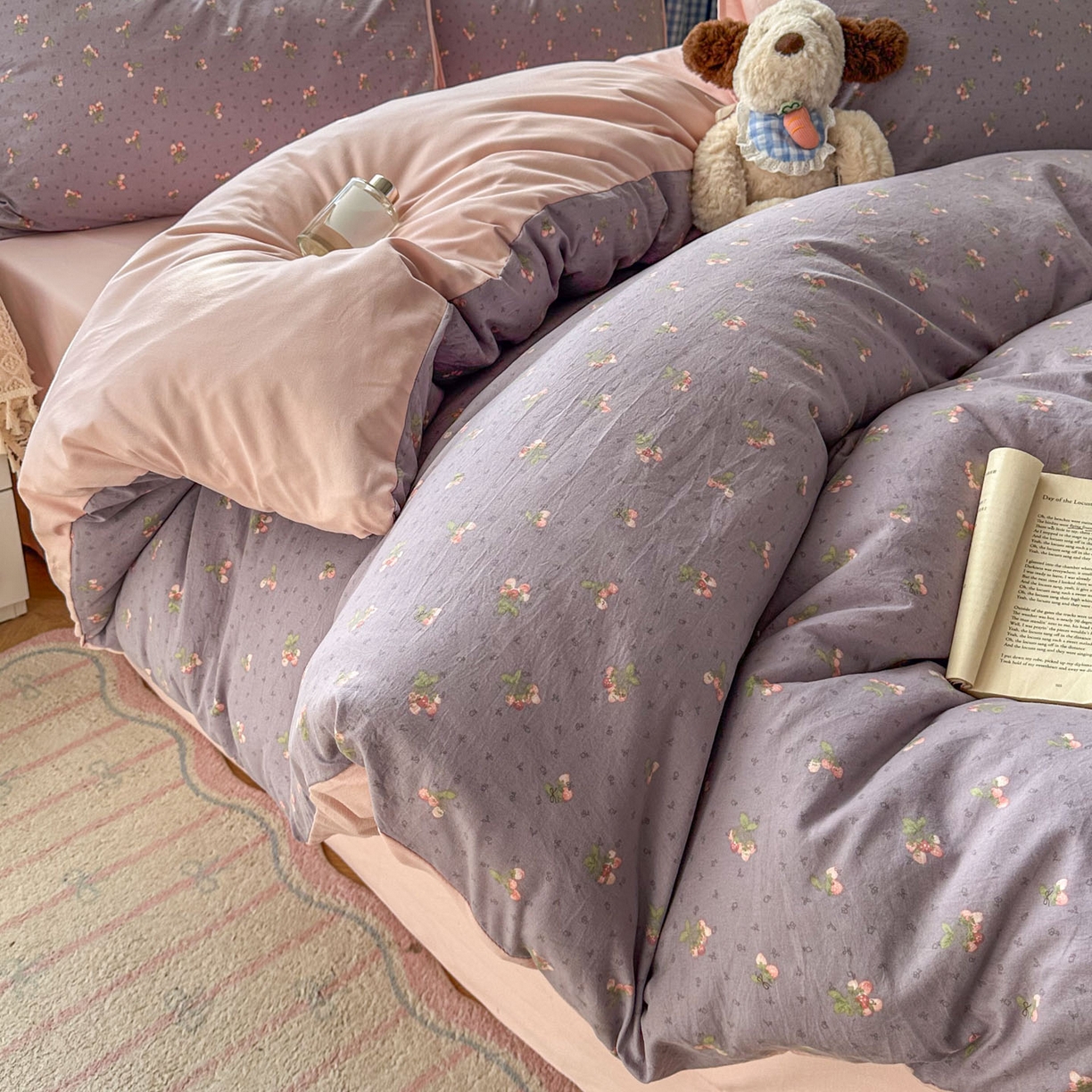 91家纺网 家纺一手货源 找家纺 暖伊家居 2026新款澳洲原单仿棉布袋四件套 野卉春