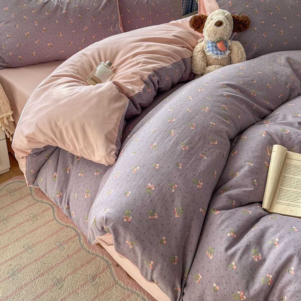 91家纺网 家纺一手货源 找家纺 暖伊家居 2026新款澳洲原单仿棉布袋四件套 野卉春