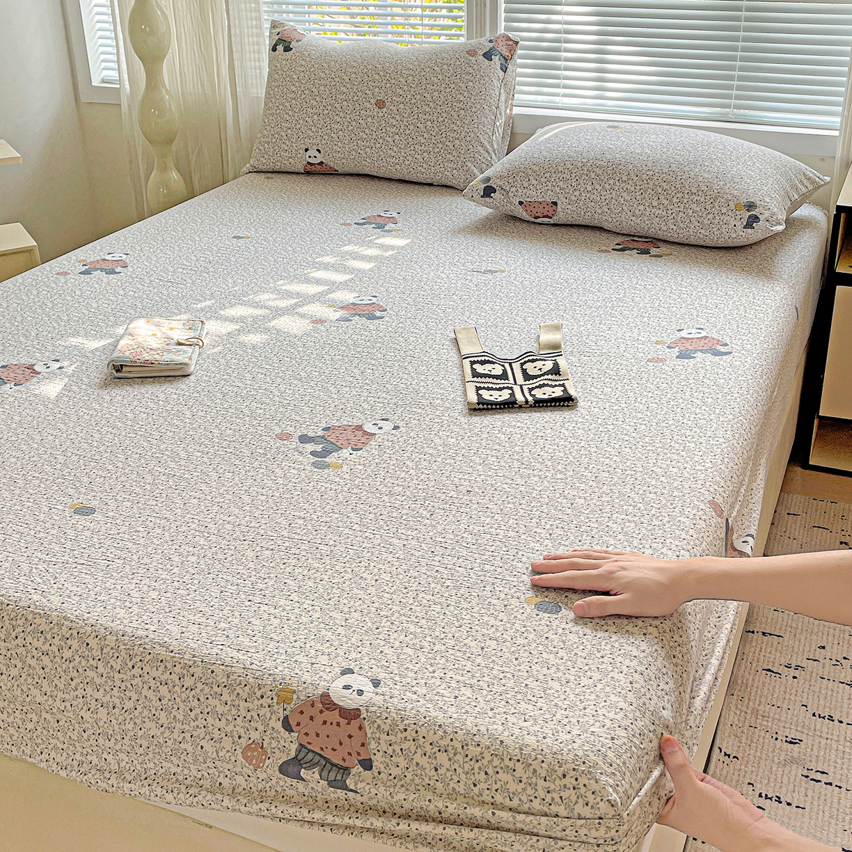 91家纺网 家纺一手货源 找家纺 优选良品 2025新款ins小清新木棉双层纱印花床笠床垫保护罩枕套三件套 复古浪漫