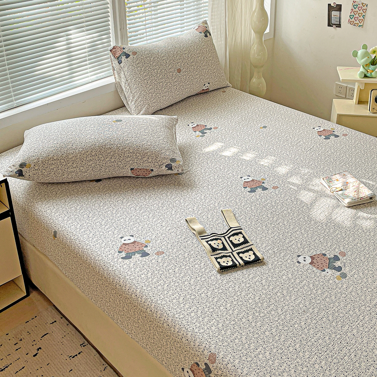 91家纺网 家纺一手货源 找家纺 优选良品 2025新款ins小清新木棉双层纱印花床笠床垫保护罩枕套三件套 复古浪漫