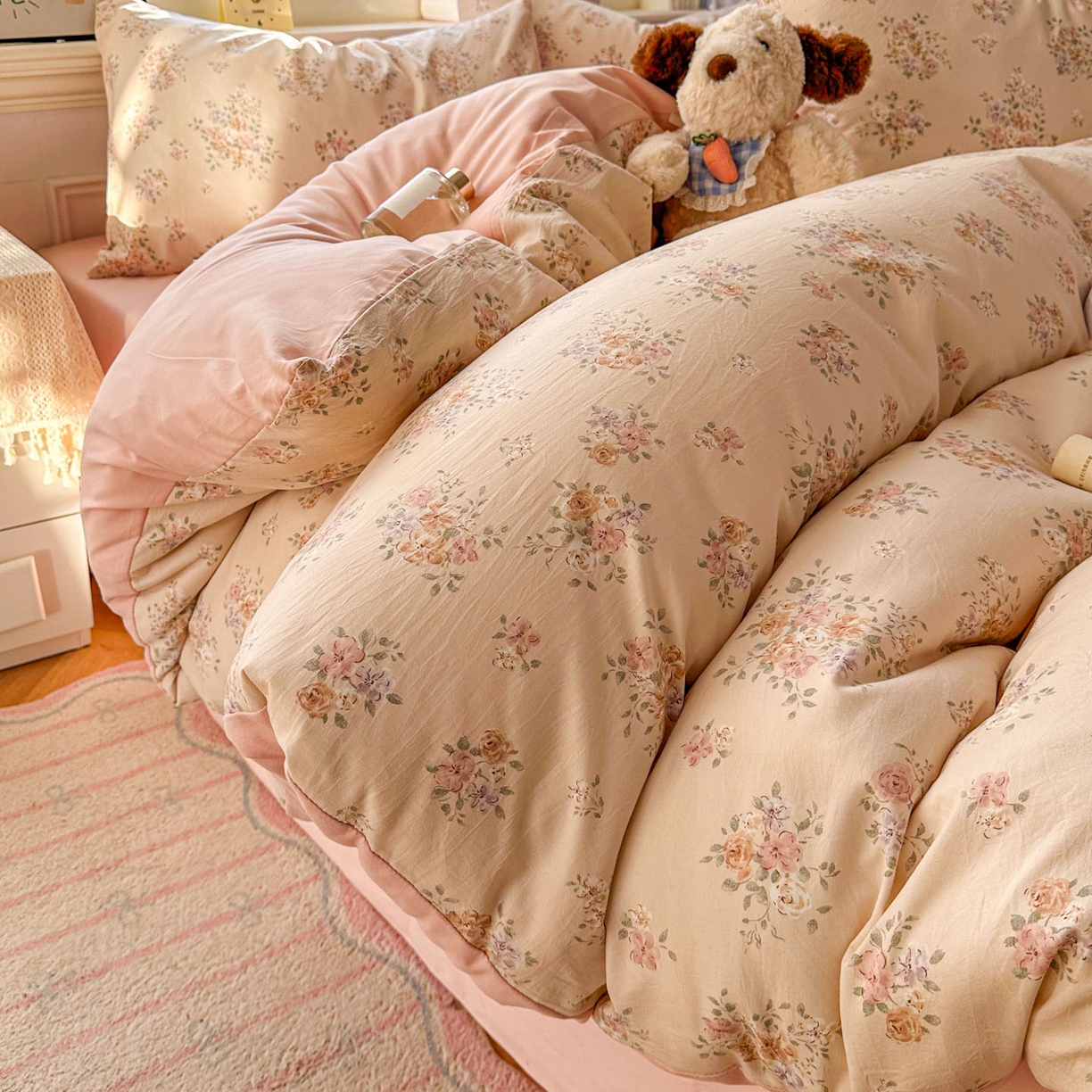 91家纺网 家纺一手货源 找家纺 暖伊家居 2026新款澳洲原单仿棉布袋四件套 繁花