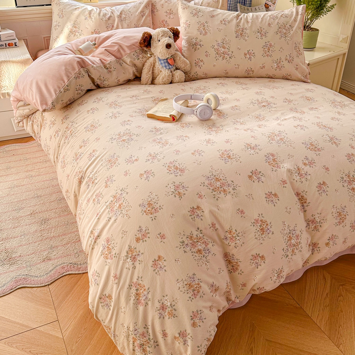 91家纺网 家纺一手货源 找家纺 暖伊家居 2026新款澳洲原单仿棉布袋四件套 繁花