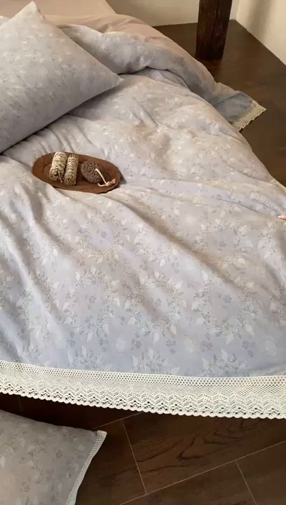 91家纺网 家纺一手货源 找家纺 （总）赫帛 2026新款全棉纯棉色织提花水洗棉四件套-叶岚