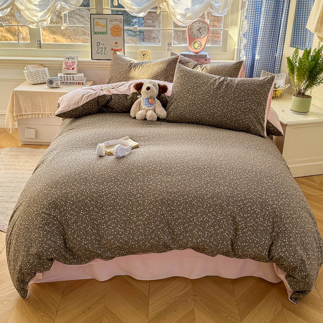 91家纺网 家纺一手货源 找家纺 暖伊家居 2026新款澳洲原单仿棉布袋四件套 樱花可可