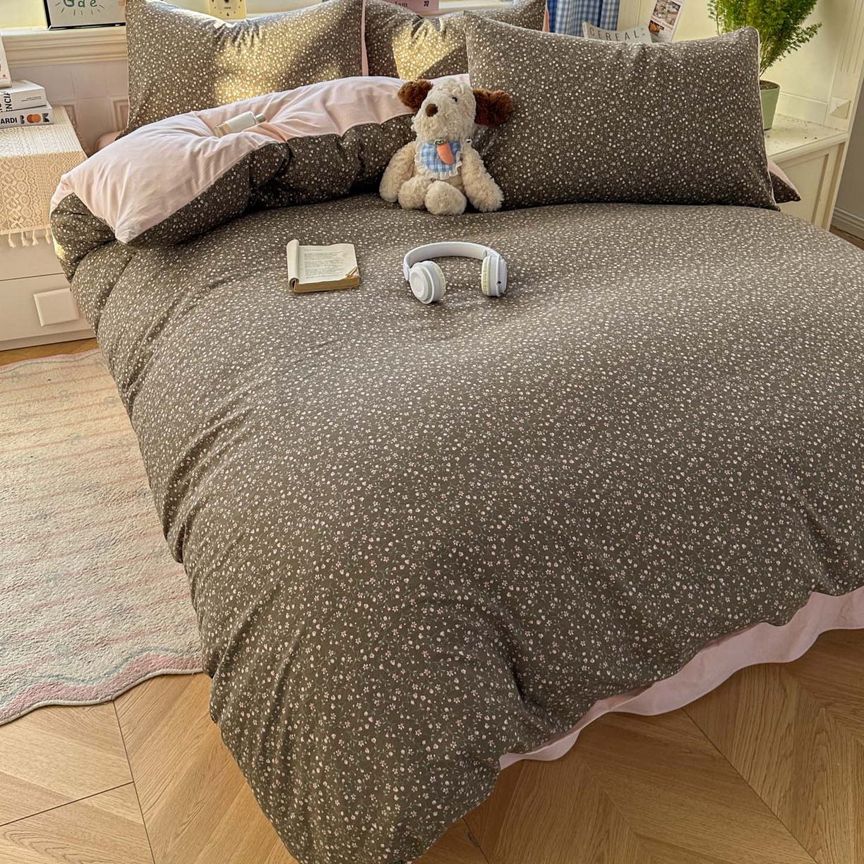 91家纺网 家纺一手货源 找家纺 暖伊家居 2026新款澳洲原单仿棉布袋四件套 樱花可可