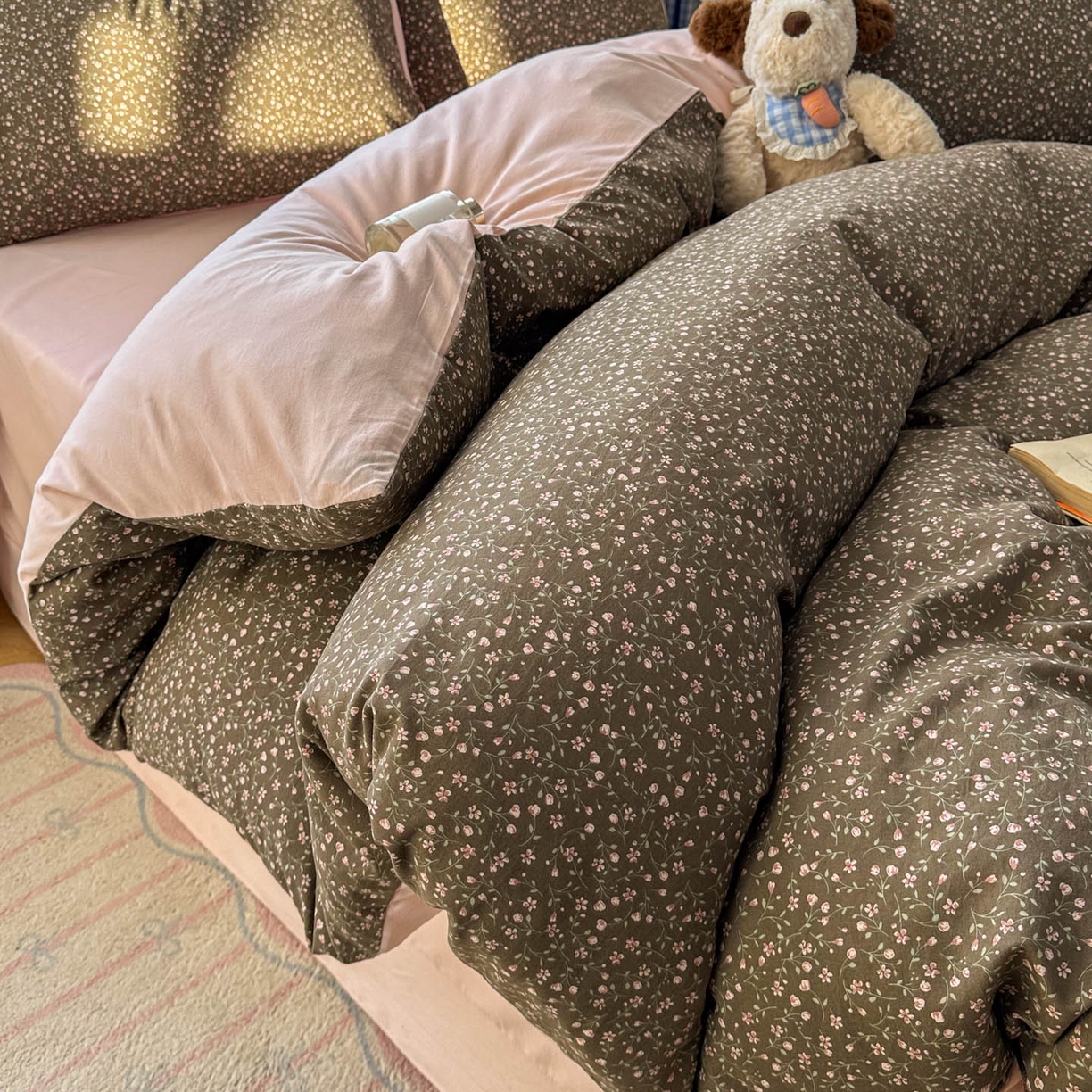 91家纺网 家纺一手货源 找家纺 暖伊家居 2026新款澳洲原单仿棉布袋四件套 樱花可可