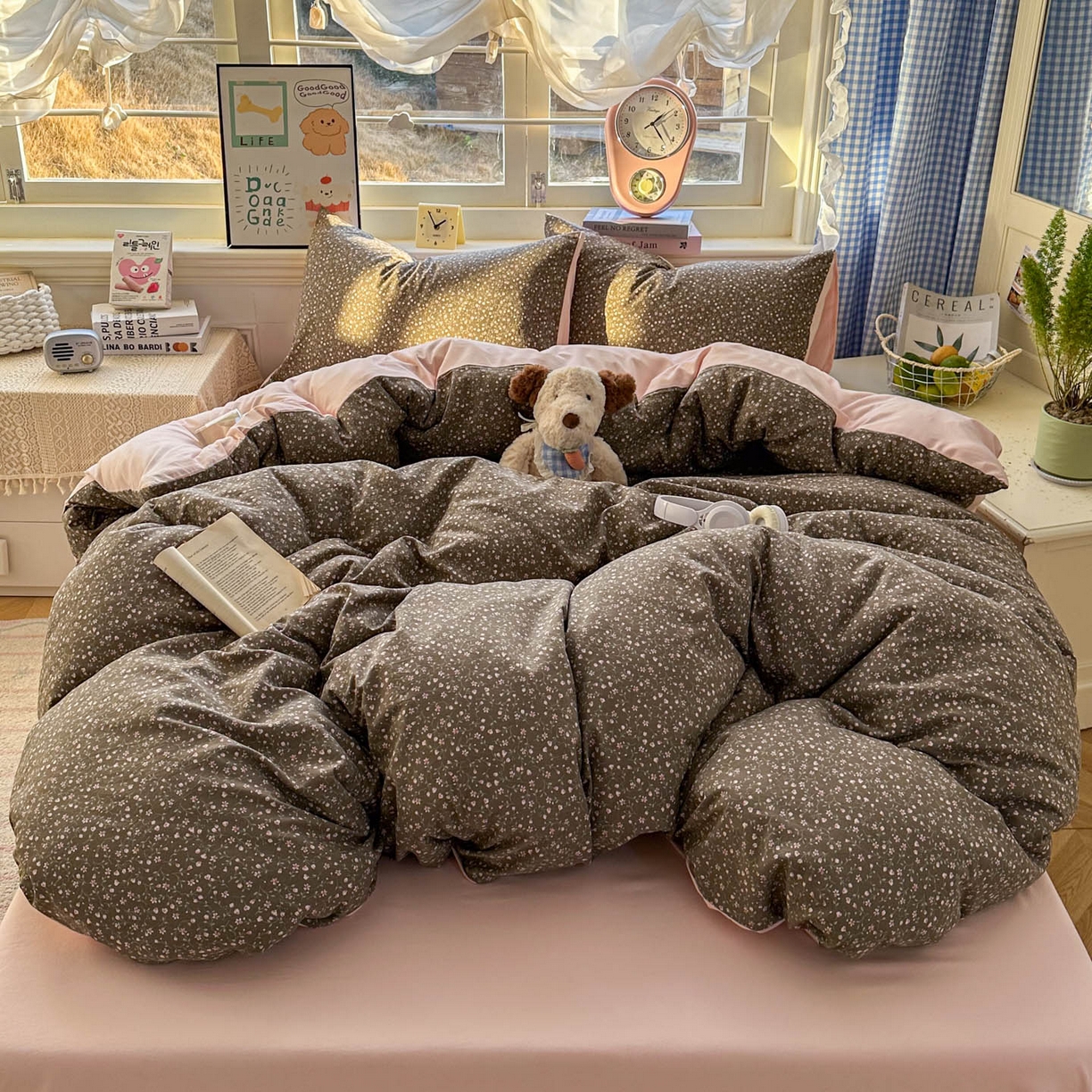 91家纺网 家纺一手货源 找家纺 暖伊家居 2026新款澳洲原单仿棉布袋四件套 樱花可可