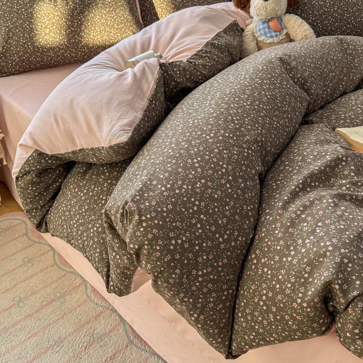 91家纺网 家纺一手货源 找家纺 暖伊家居 2026新款澳洲原单仿棉布袋四件套 樱花可可