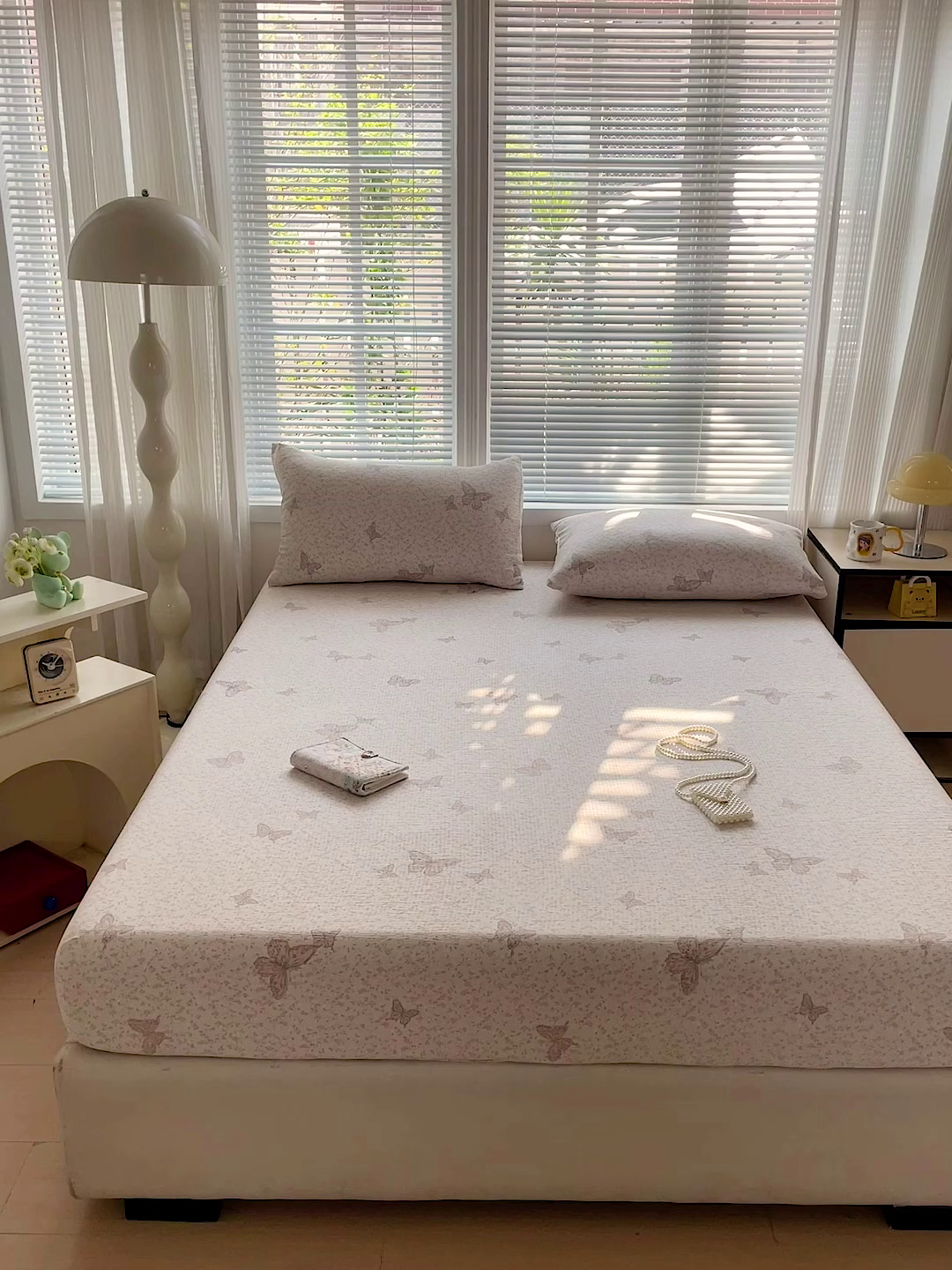 91家纺网 家纺一手货源 找家纺 优选良品 2025新款ins小清新木棉双层纱印花床笠床垫保护罩枕套三件套 蝴蝶谷