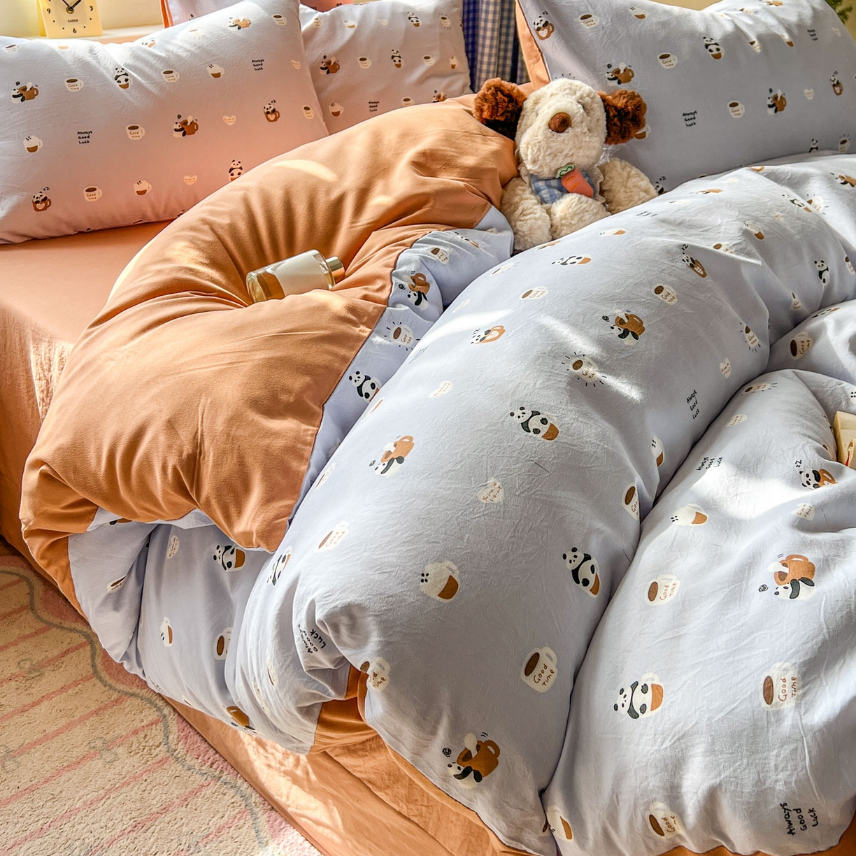 91家纺网 家纺一手货源 找家纺 暖伊家居 2026新款澳洲原单仿棉布袋四件套 咖啡熊