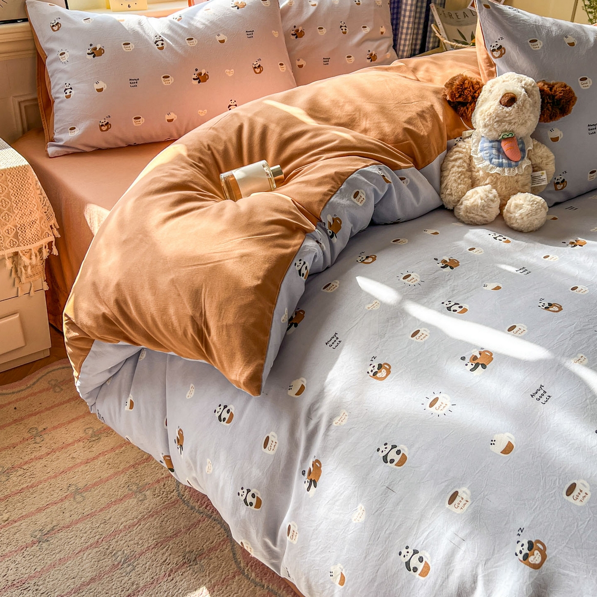 91家纺网 家纺一手货源 找家纺 暖伊家居 2026新款澳洲原单仿棉布袋四件套 咖啡熊