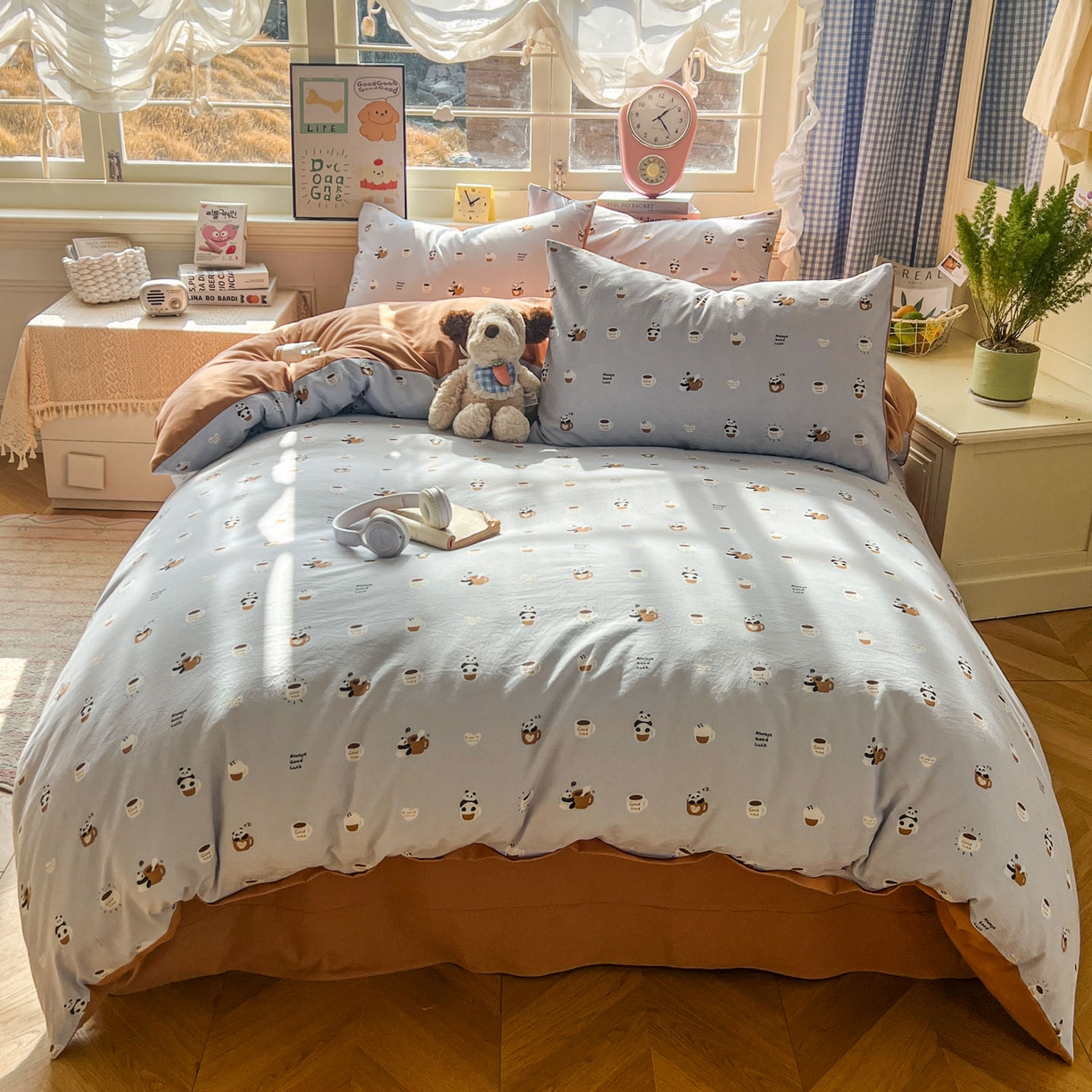 91家纺网 家纺一手货源 找家纺 暖伊家居 2026新款澳洲原单仿棉布袋四件套 咖啡熊