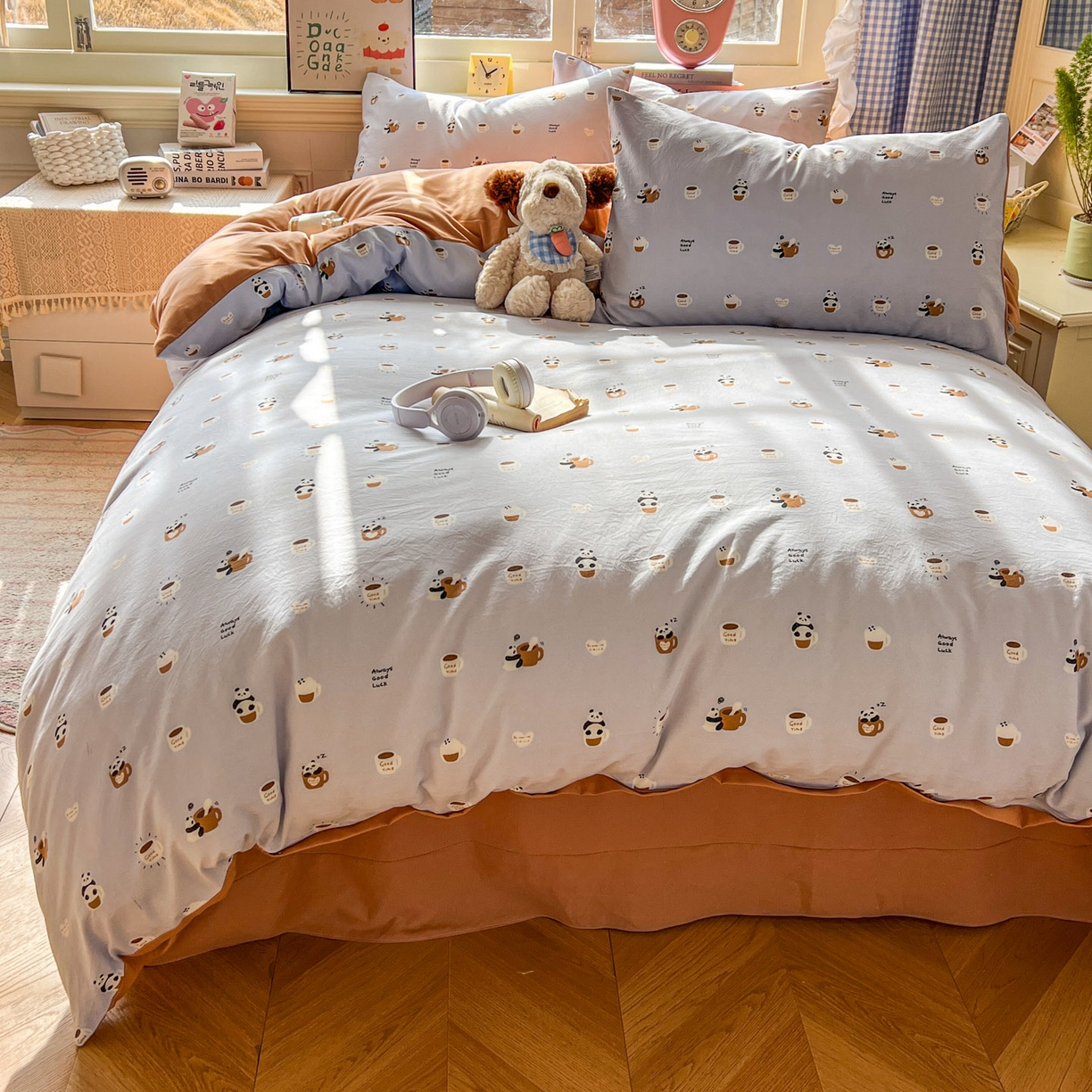 91家纺网 家纺一手货源 找家纺 暖伊家居 2026新款澳洲原单仿棉布袋四件套 咖啡熊