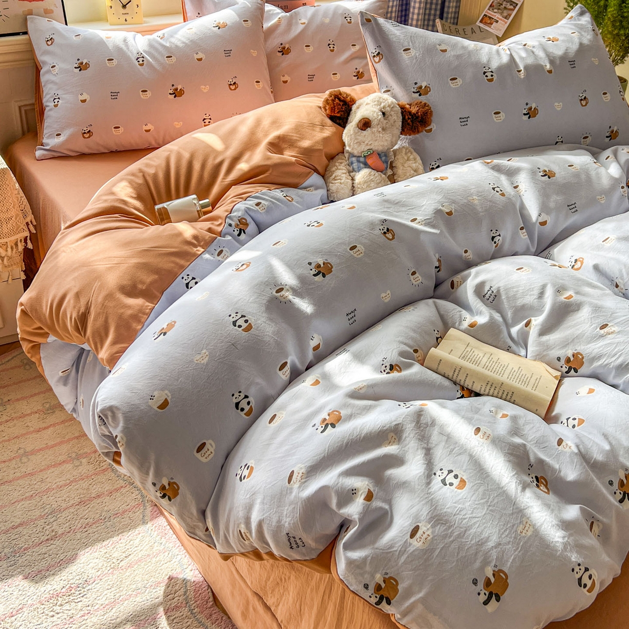 91家纺网 家纺一手货源 找家纺 暖伊家居 2026新款澳洲原单仿棉布袋四件套 咖啡熊