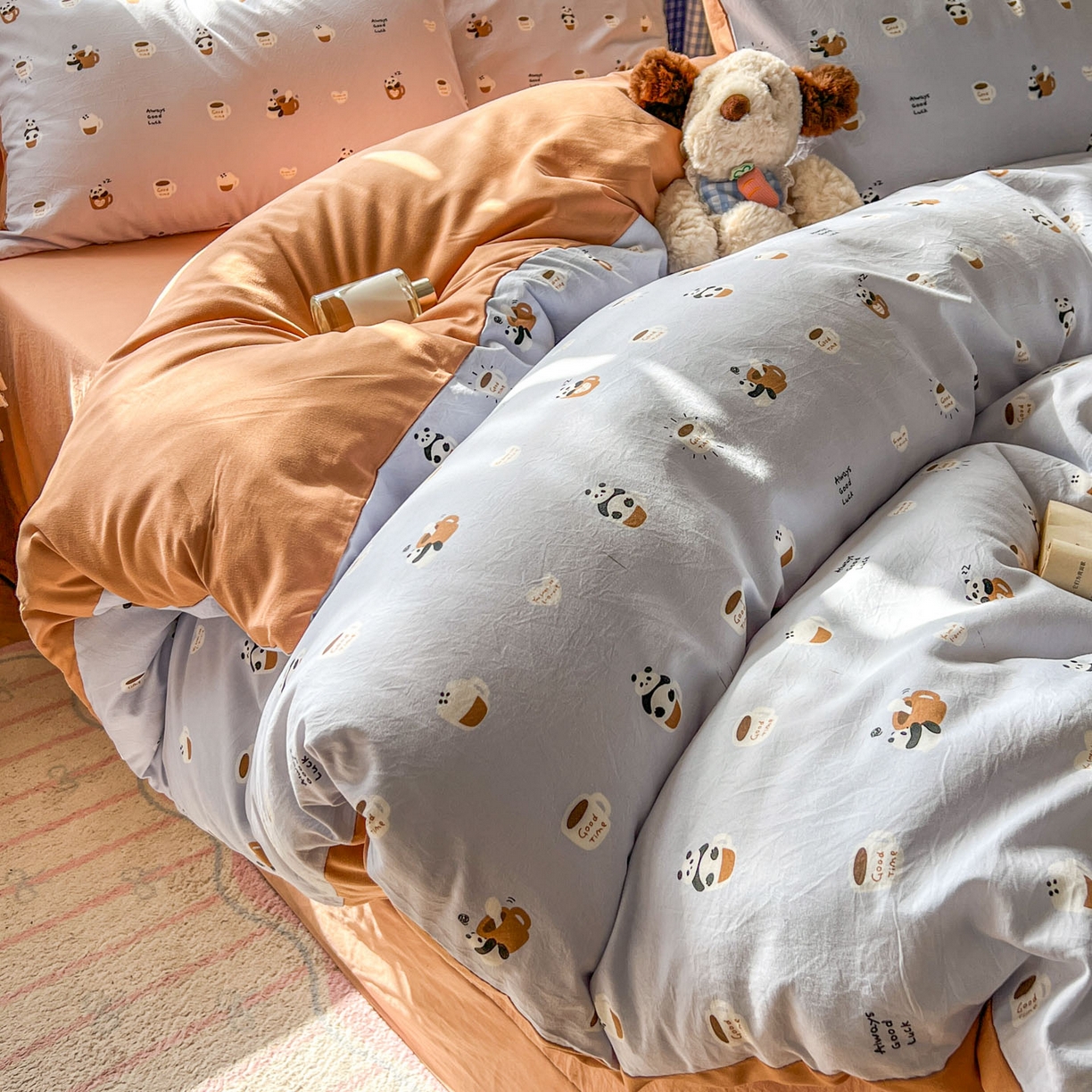 91家纺网 家纺一手货源 找家纺 暖伊家居 2026新款澳洲原单仿棉布袋四件套 咖啡熊