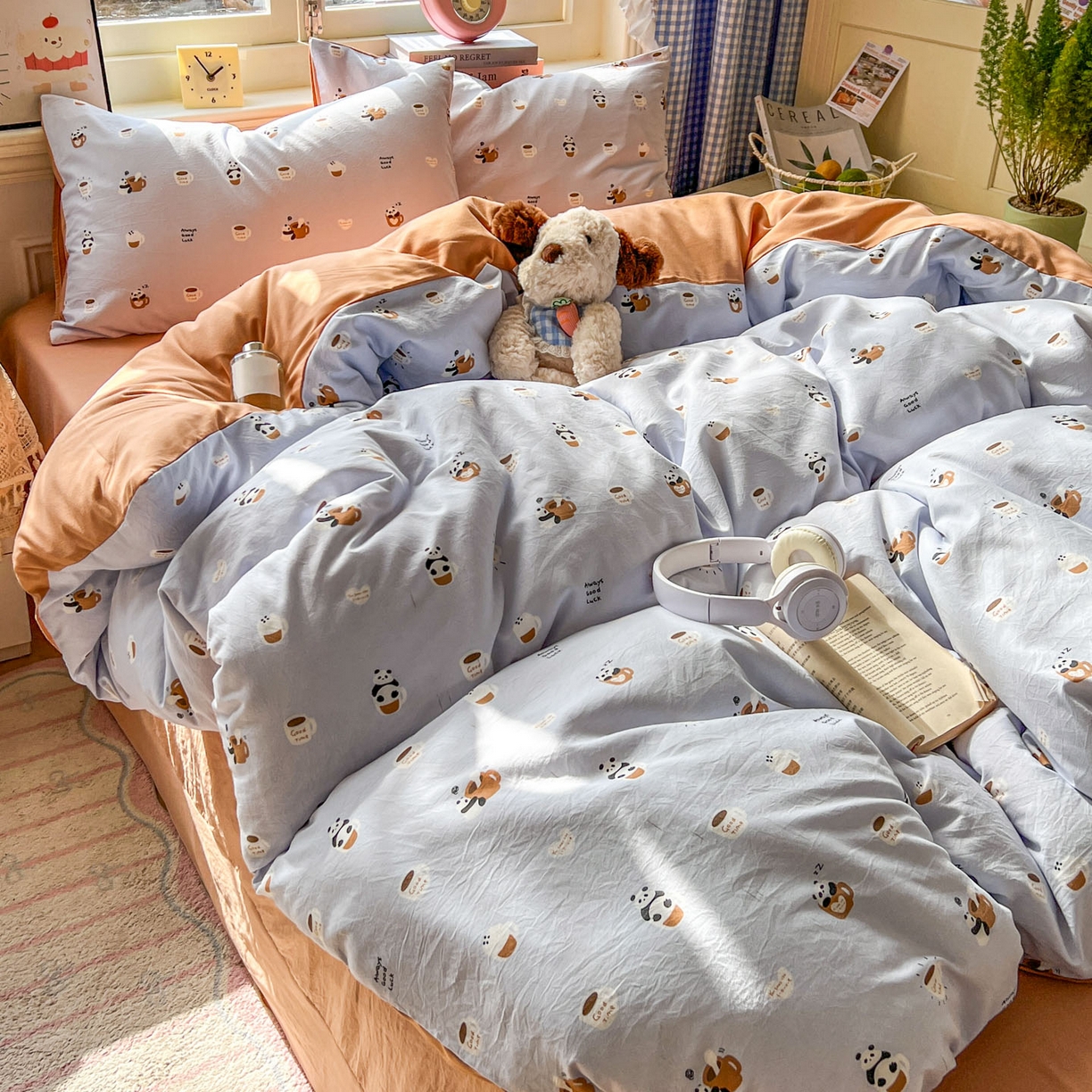 91家纺网 家纺一手货源 找家纺 暖伊家居 2026新款澳洲原单仿棉布袋四件套 咖啡熊