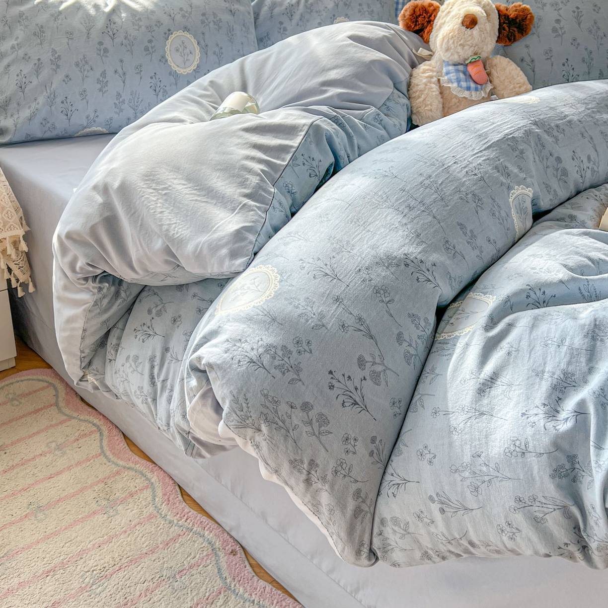 91家纺网 家纺一手货源 找家纺 暖伊家居 2026新款澳洲原单仿棉布袋四件套 芊朵