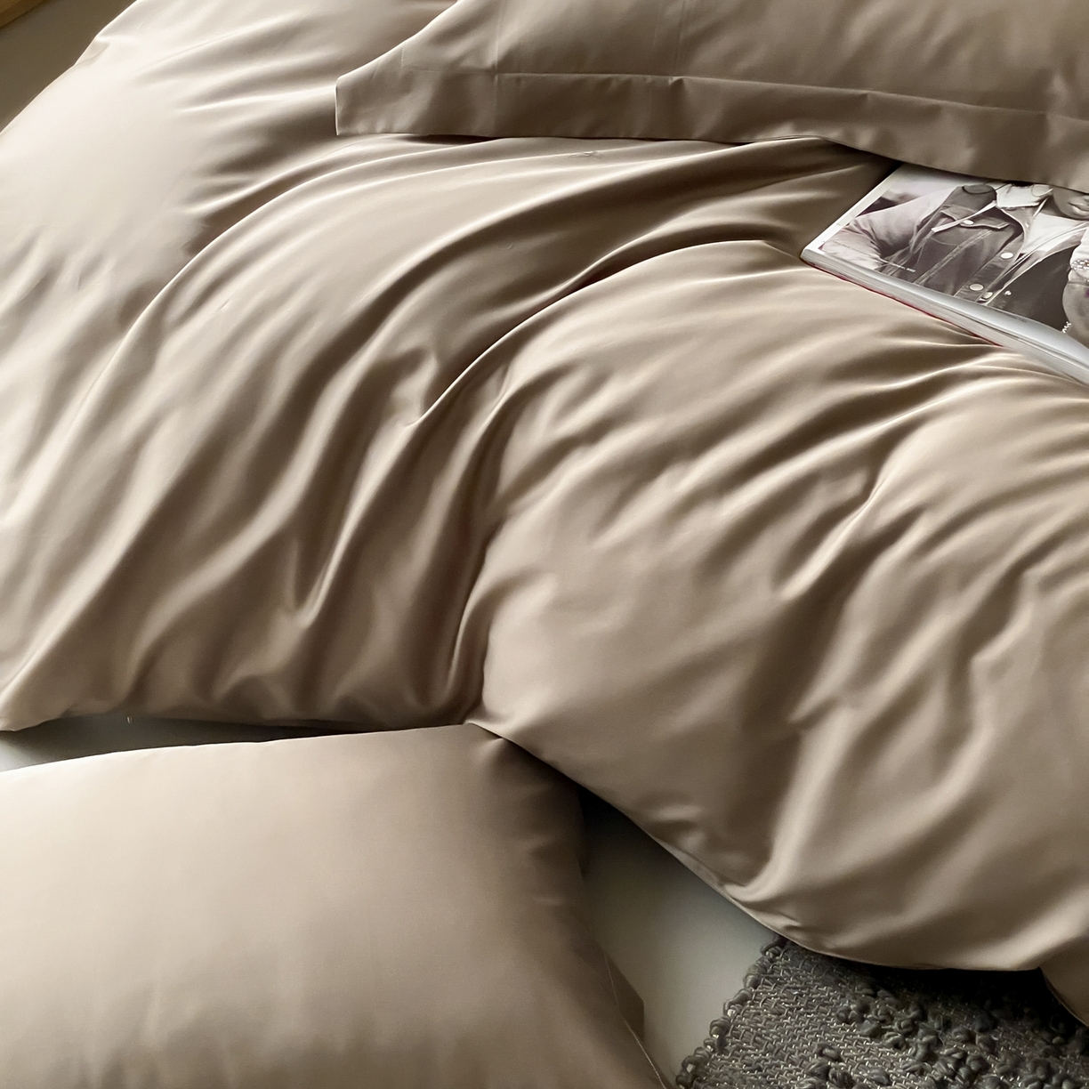 91家纺网 家纺一手货源 找家纺 赫帛 2026新款60支pro加密新疆长绒棉全棉纯棉四件套-实拍 沙土棕