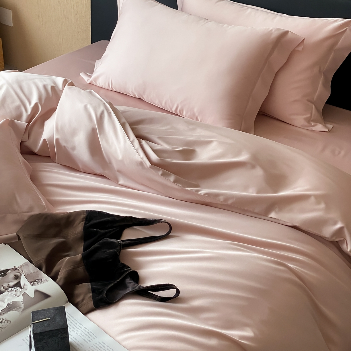 91家纺网 家纺一手货源 找家纺 赫帛 2026新款60支pro加密新疆长绒棉全棉纯棉四件套-实拍 蜜桃粉