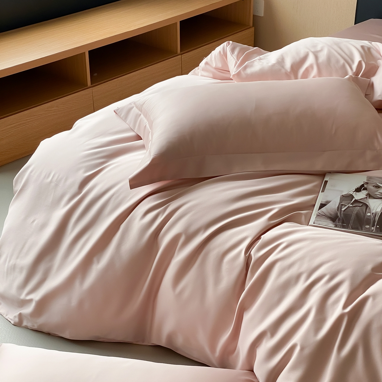 91家纺网 家纺一手货源 找家纺 赫帛 2026新款60支pro加密新疆长绒棉全棉纯棉四件套-实拍 蜜桃粉