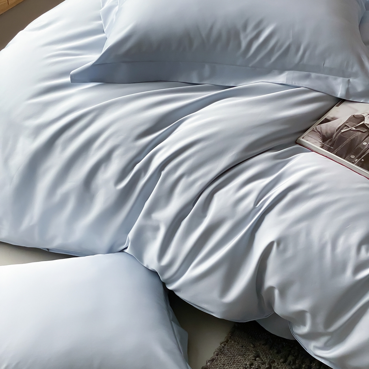 91家纺网 家纺一手货源 找家纺 赫帛 2026新款60支pro加密新疆长绒棉全棉纯棉四件套-实拍 婴儿蓝