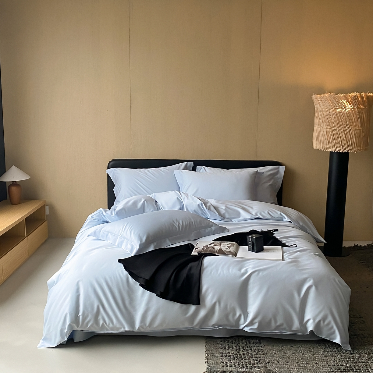 91家纺网 家纺一手货源 找家纺 赫帛 2026新款60支pro加密新疆长绒棉全棉纯棉四件套-实拍 婴儿蓝