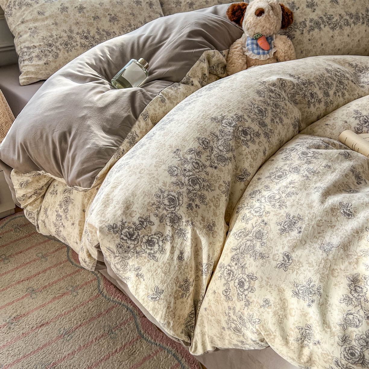 91家纺网 家纺一手货源 找家纺 暖伊家居 2026新款澳洲原单仿棉布袋四件套 米蔷薇