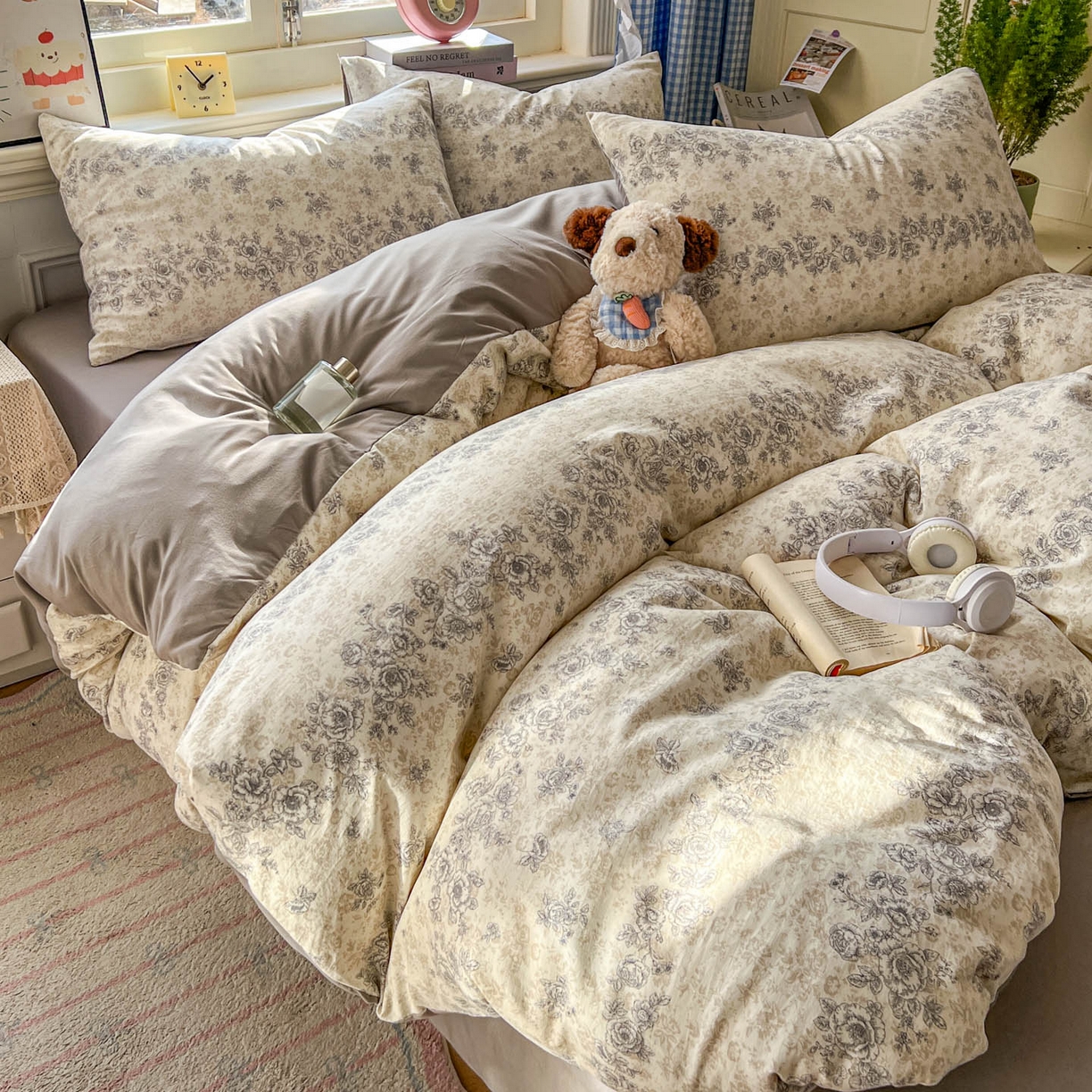 91家纺网 家纺一手货源 找家纺 暖伊家居 2026新款澳洲原单仿棉布袋四件套 米蔷薇