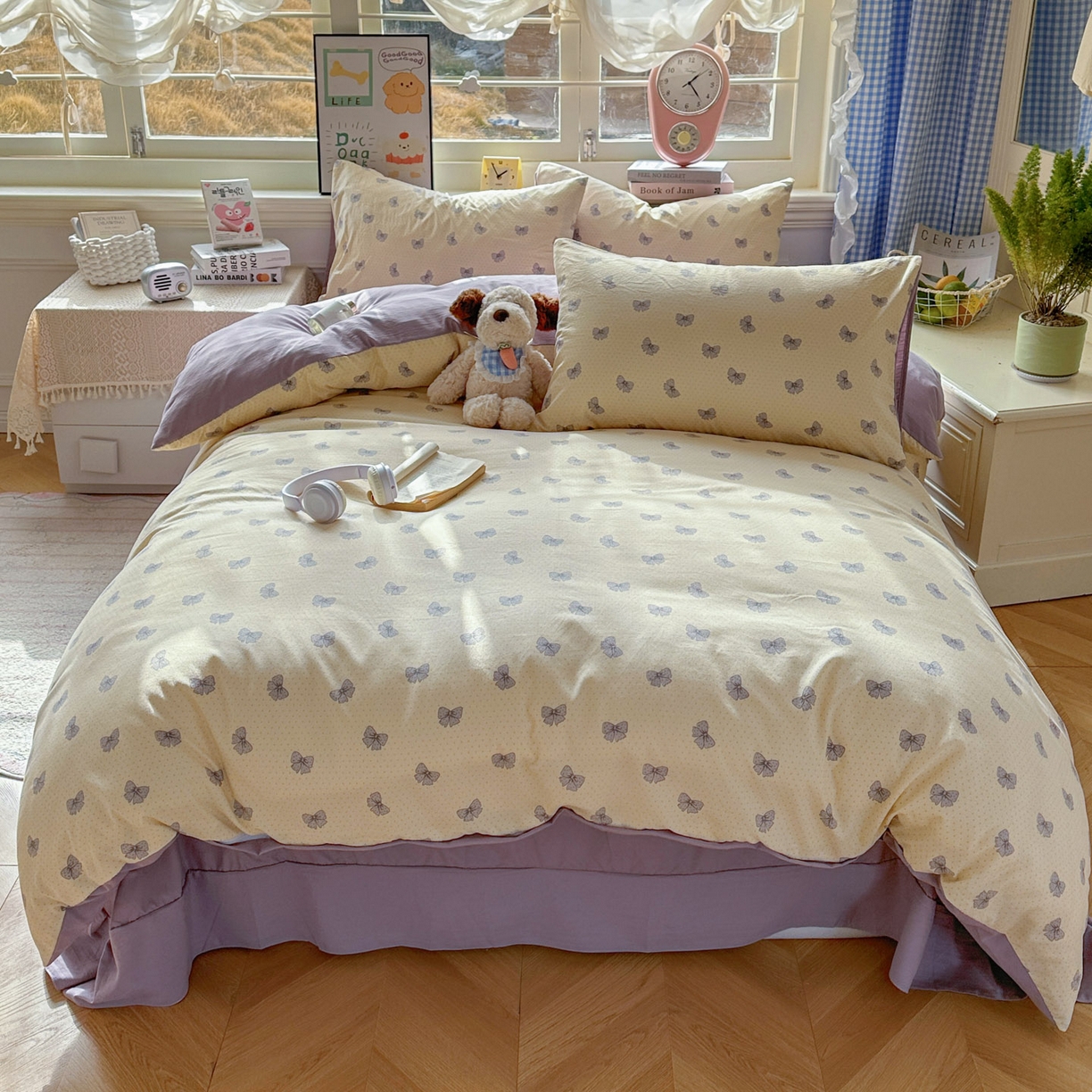 91家纺网 家纺一手货源 找家纺 暖伊家居 2026新款澳洲原单仿棉布袋四件套 紫蝶