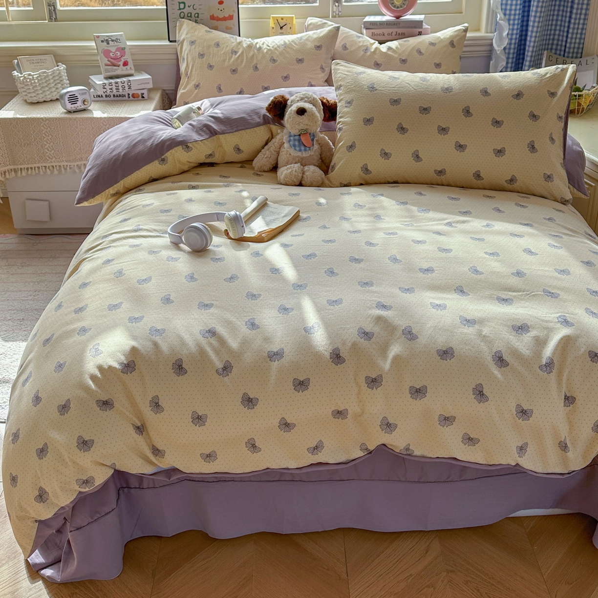 91家纺网 家纺一手货源 找家纺 暖伊家居 2026新款澳洲原单仿棉布袋四件套 紫蝶