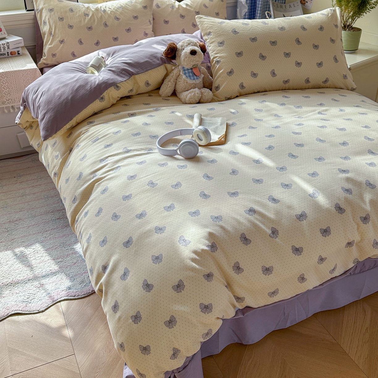 91家纺网 家纺一手货源 找家纺 暖伊家居 2026新款澳洲原单仿棉布袋四件套 紫蝶