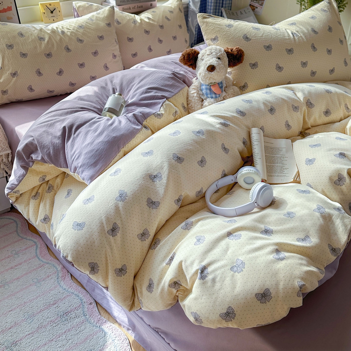 91家纺网 家纺一手货源 找家纺 暖伊家居 2026新款澳洲原单仿棉布袋四件套 紫蝶