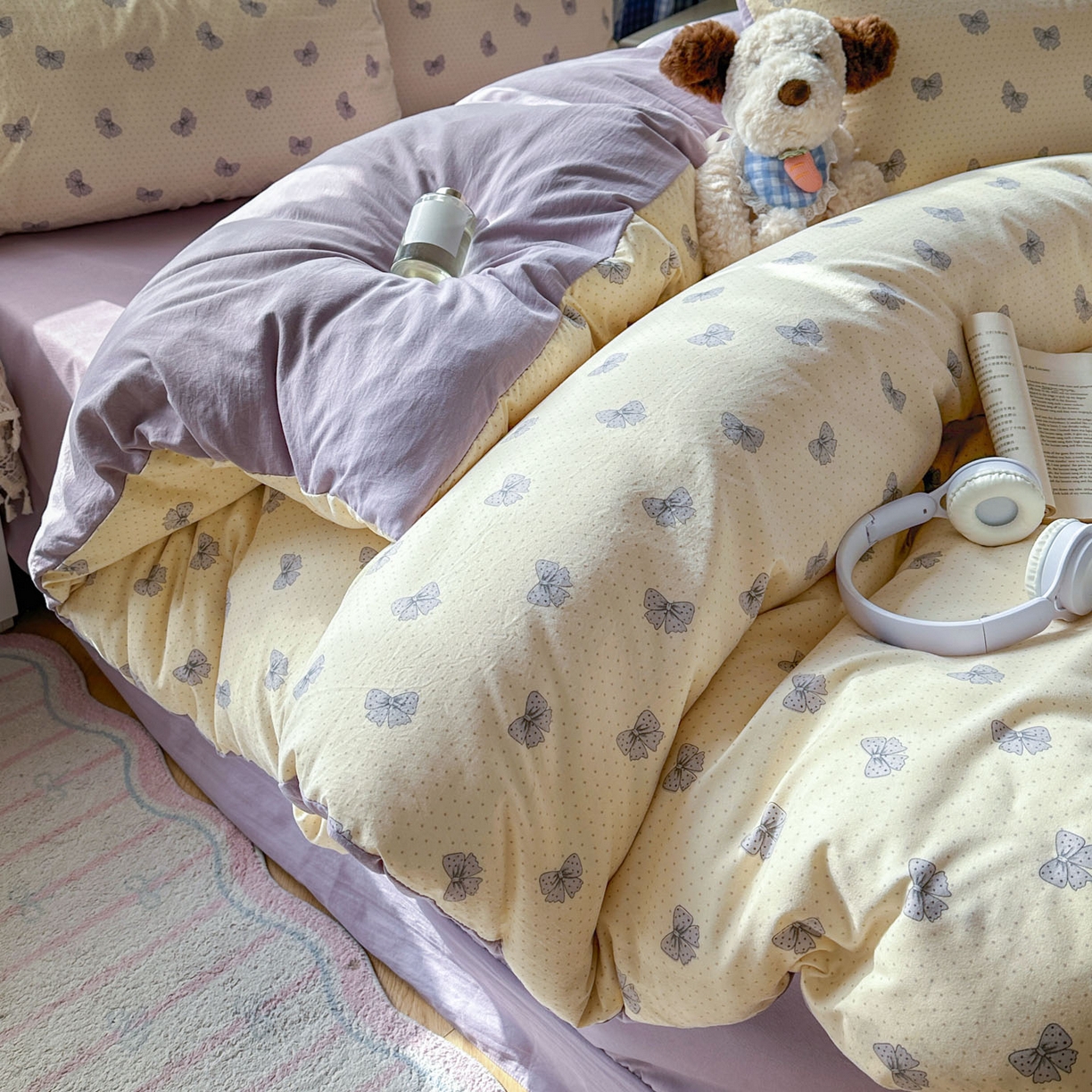 91家纺网 家纺一手货源 找家纺 暖伊家居 2026新款澳洲原单仿棉布袋四件套 紫蝶