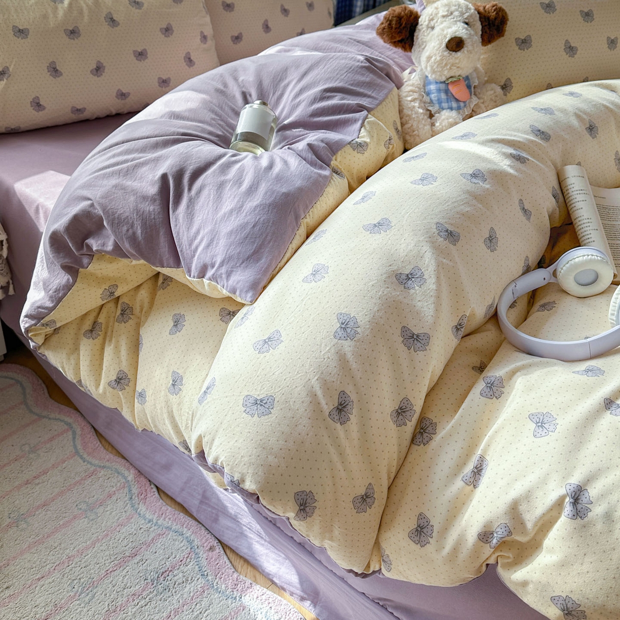 91家纺网 家纺一手货源 找家纺 暖伊家居 2026新款澳洲原单仿棉布袋四件套 紫蝶