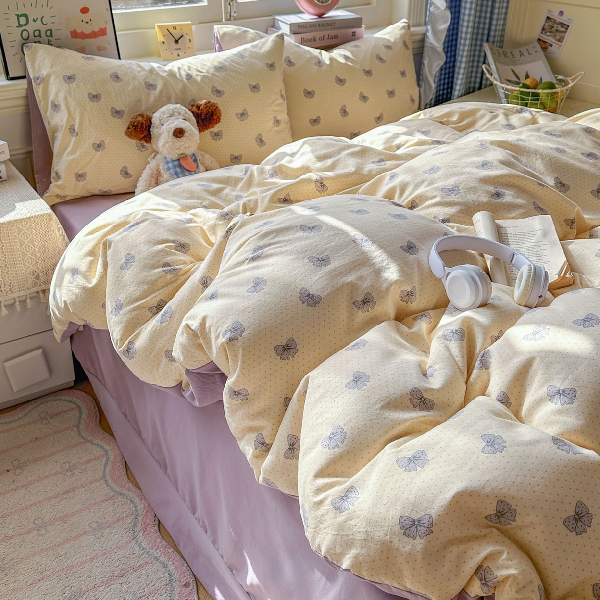 91家纺网 家纺一手货源 找家纺 暖伊家居 2026新款澳洲原单仿棉布袋四件套 紫蝶