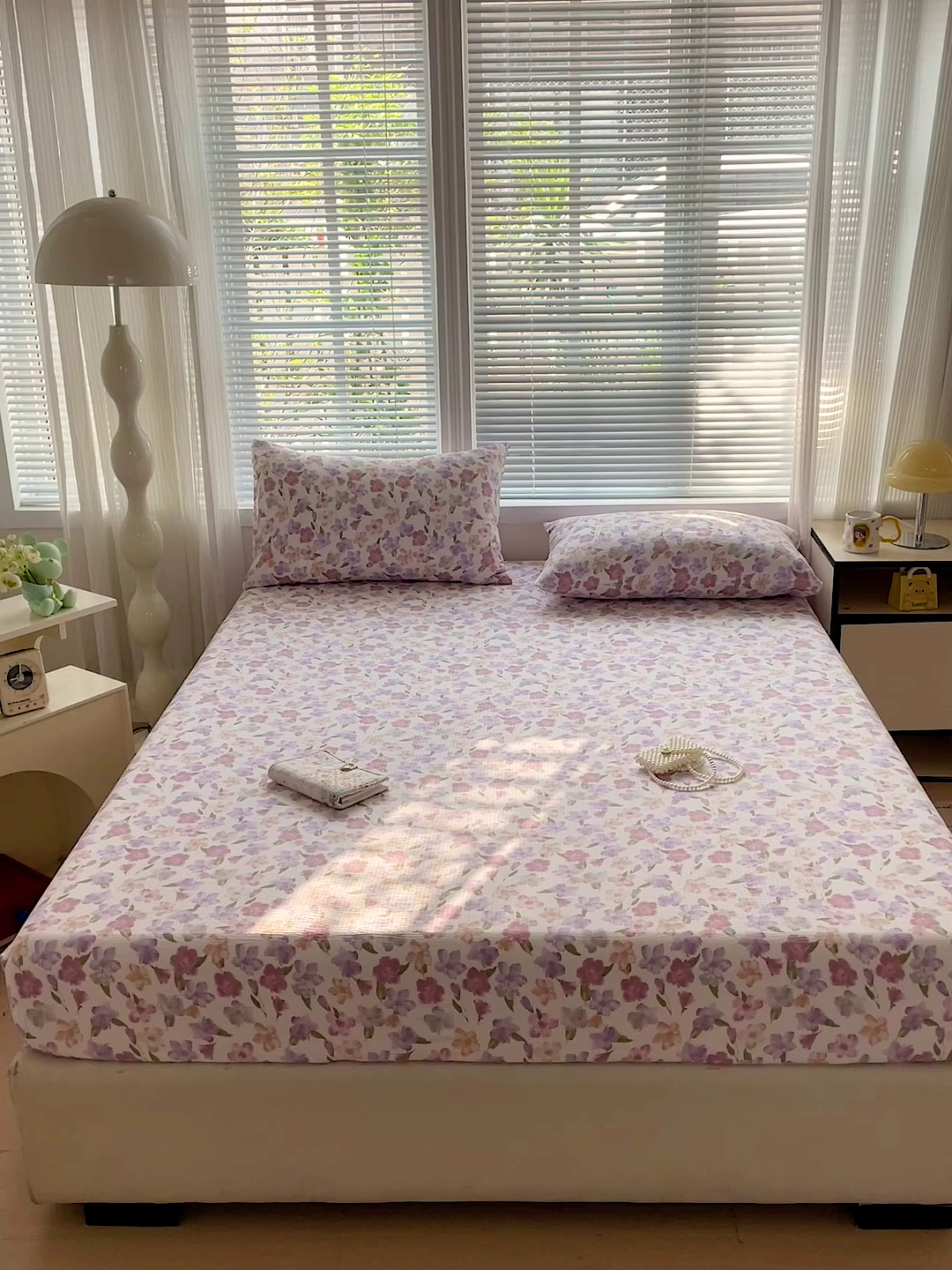 91家纺网 家纺一手货源 找家纺 优选良品 2025新款ins小清新木棉双层纱印花床笠床垫保护罩枕套三件套 微甜