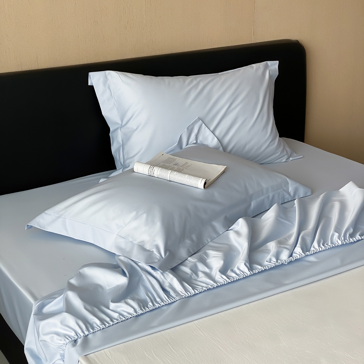 91家纺网 家纺一手货源 找家纺 赫帛 2026新款60支pro加密新疆长绒棉全棉纯棉单床笠床笠单件单品床笠-实拍 婴儿蓝