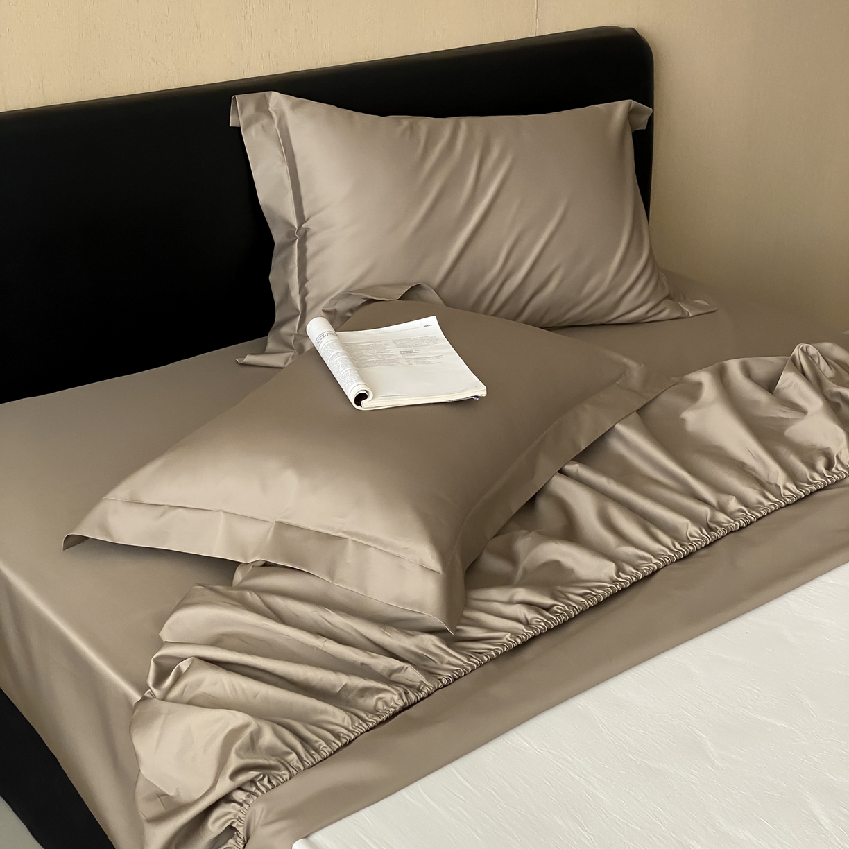 91家纺网 家纺一手货源 找家纺 赫帛 2026新款60支pro加密新疆长绒棉全棉纯棉单床笠床笠单件单品床笠-实拍 沙土棕