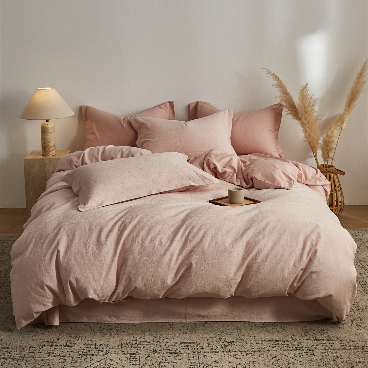 顾家家居 2026新款AB面全棉厚织提花四件套 禾风-绯粉