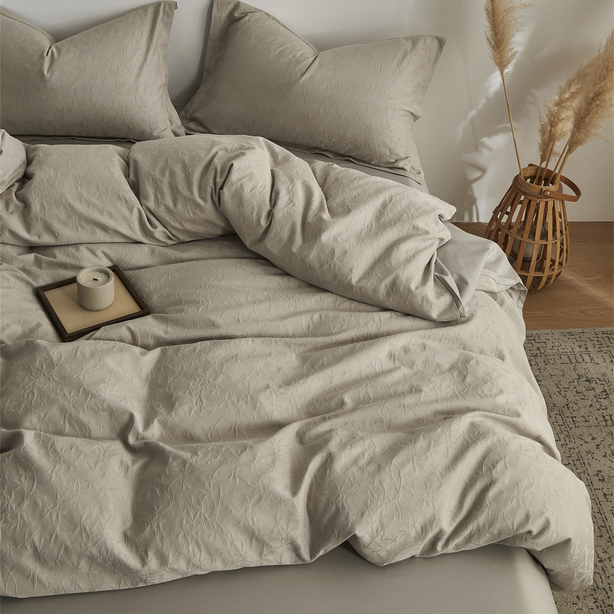 91家纺网 家纺一手货源 找家纺 顾家家居 2026新款AB面全棉厚织提花四件套 森蔓-古茶