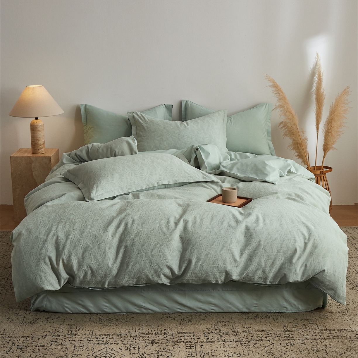 顾家家居 2026新款AB面全棉厚织提花四件套 素简-明绿