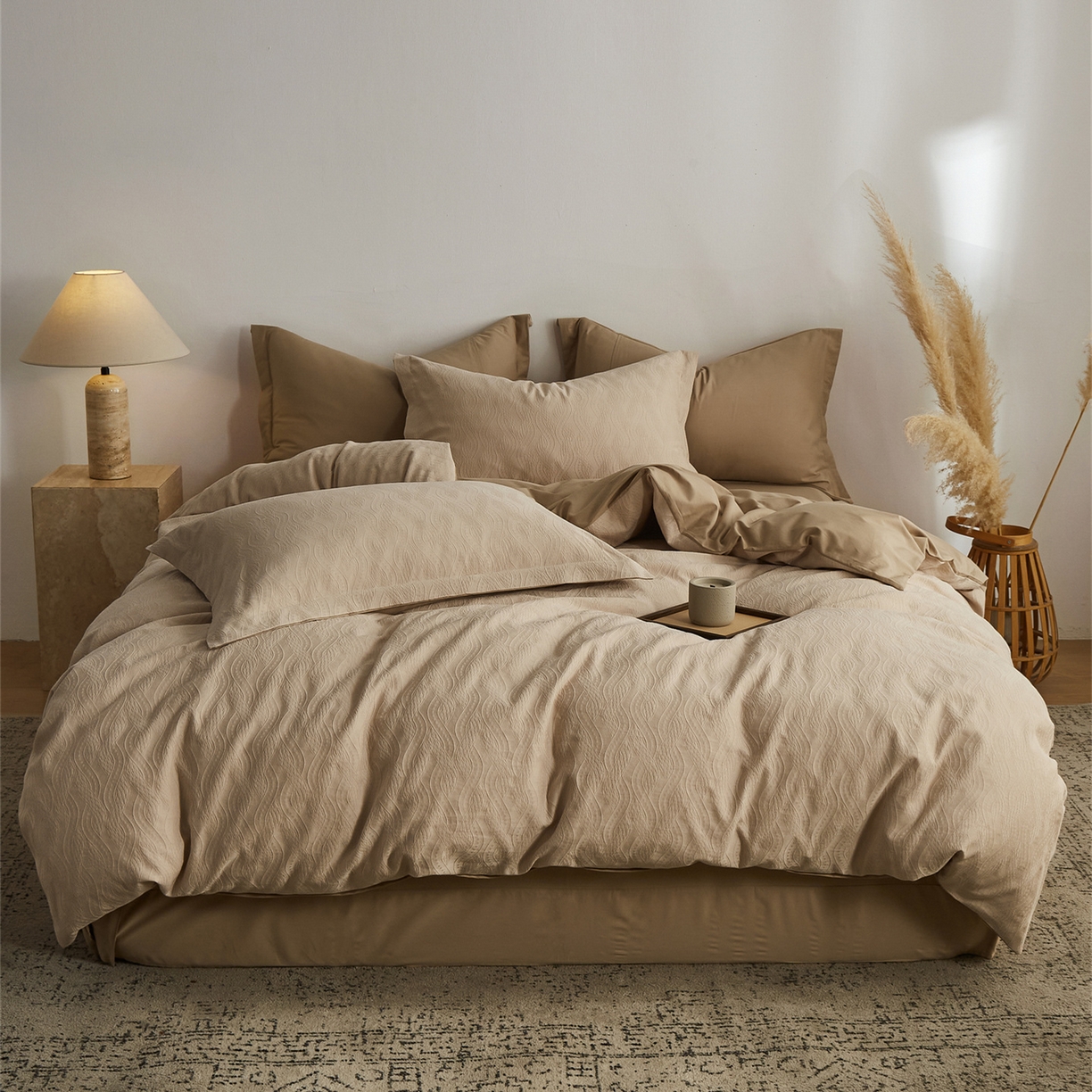 顾家家居 2026新款AB面全棉厚织提花四件套 素简-芸黄