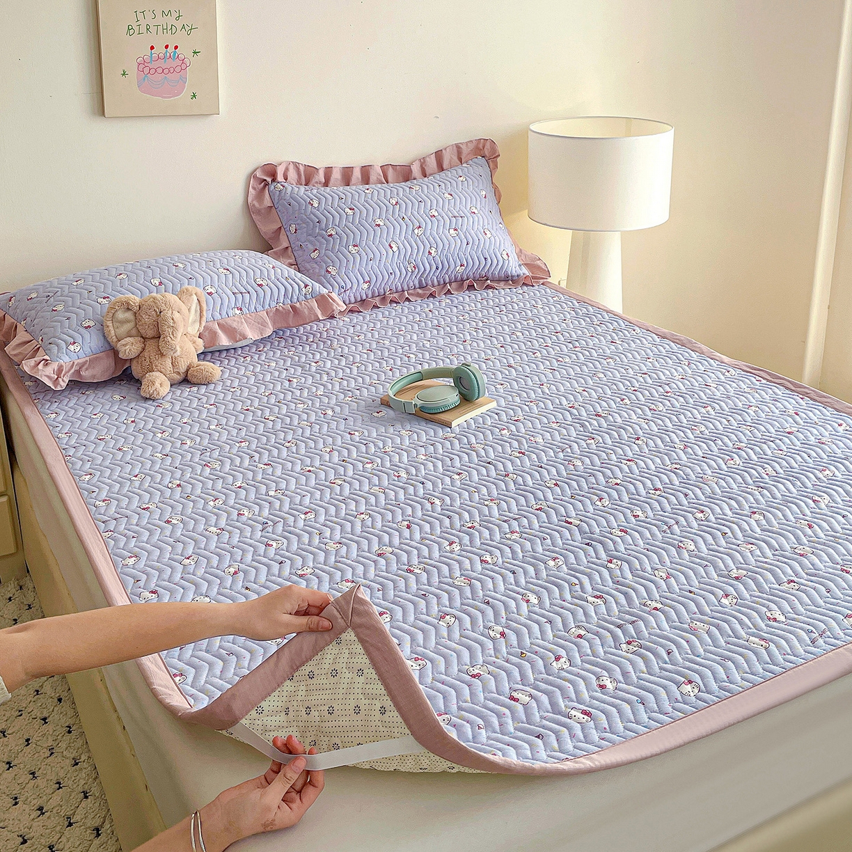 纽缦家纺 2026春夏新款云感提花双层纱夹棉床垫 蓝莓奶糖