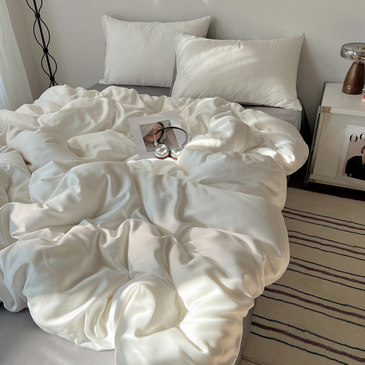 91家纺网 家纺一手货源 找家纺 （总）悦织湾家纺 2026新款亲肤舒适冰丝四件套夏秋季凉爽透气纯色双拼床上用品学生宿舍单双人三四件套