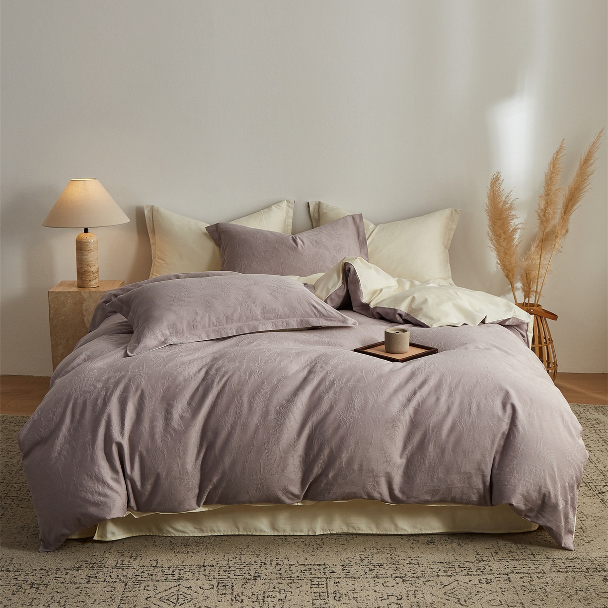 顾家家居 2026新款AB面全棉厚织提花四件套 枝椿-雾紫