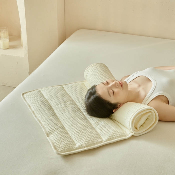 91家纺网 家纺一手货源 找家纺 梵希良品家纺 2026新款毛巾枕头枕芯护颈椎助睡眠反弓便携折叠高低度可调节牵引圆柱睡觉专用 米白-PE软管款