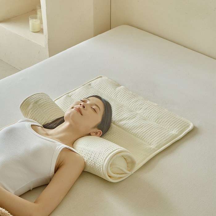 91家纺网 家纺一手货源 找家纺 梵希良品家纺 2026新款毛巾枕头枕芯护颈椎助睡眠反弓便携折叠高低度可调节牵引圆柱睡觉专用 米白-荞麦款